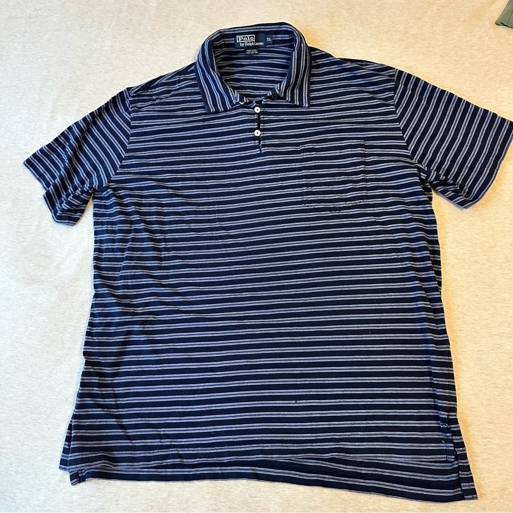 Ralph Lauren Navy and White‎ Striped Polo Shirt